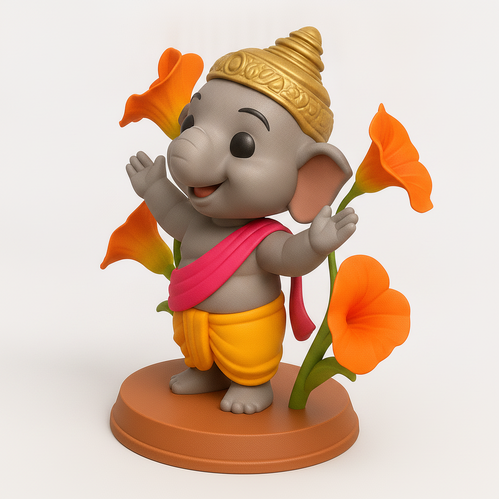 face to 3d model ai-3D portrait printing from photo_Baby Ganesha & Flowers - Adorable Divine Decor!