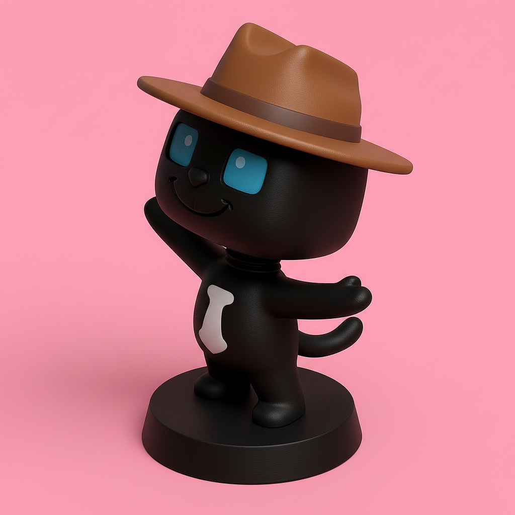 face anatomy 3d model-create 3d face model from photo_Charming Cat Figurine With Cowboy Hat