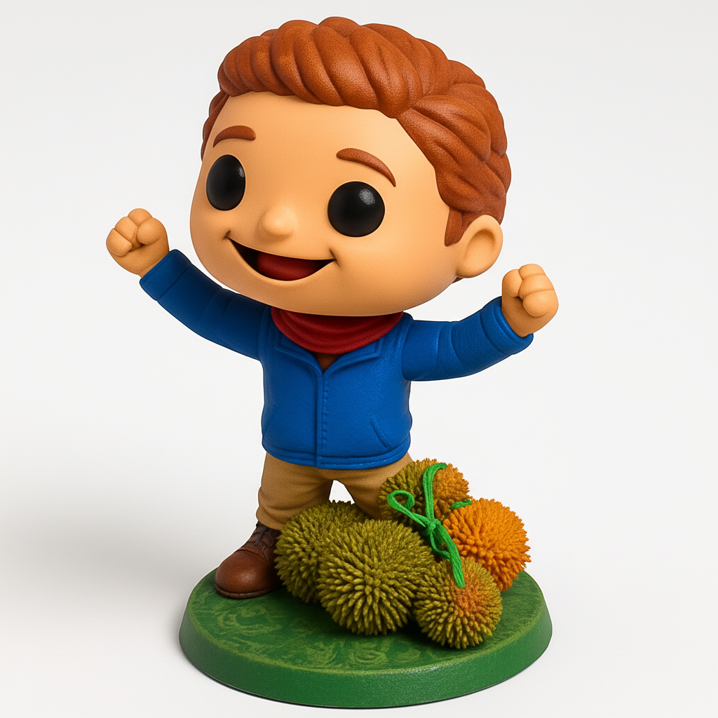 face to 3d model ai-3D portrait printing from photo_Happy Boy Victory Pose Figurine with durians