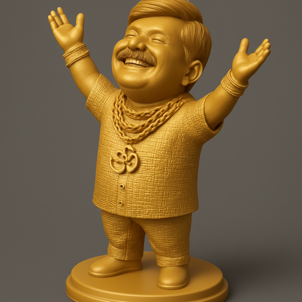 face to 3d model ai-3D portrait printing from photo_Golden Om Joy Statue: Celebrate Success with a Smile!