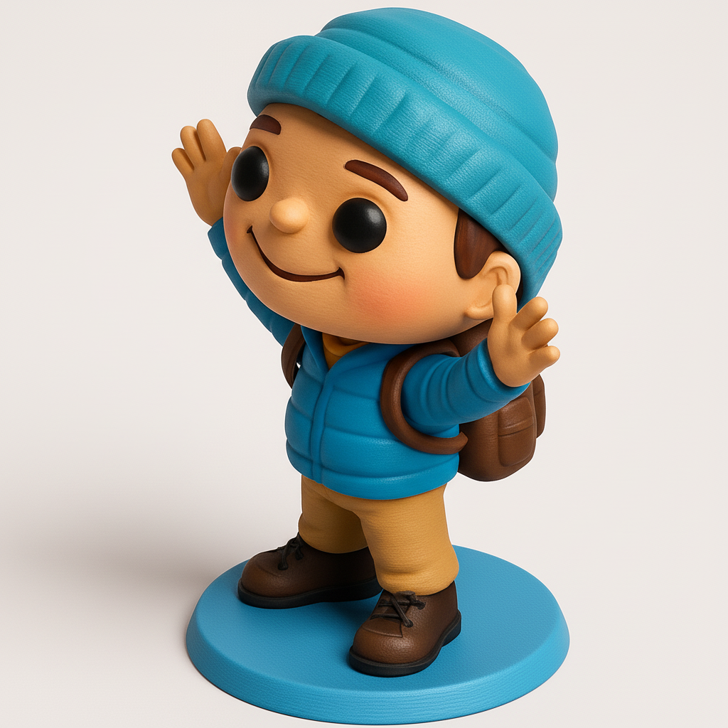 face to 3d model ai-3D portrait printing from photo_Happy Hiker Boy Figurine: Your Joyful Desktop Companion