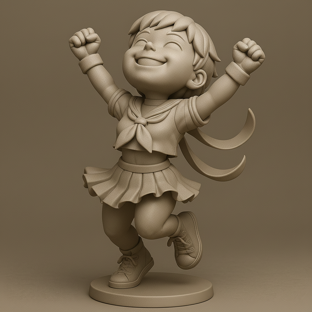 silhouette 3d printer maker-3d portrait printing_Joyful Cheerful Girl 3D Model