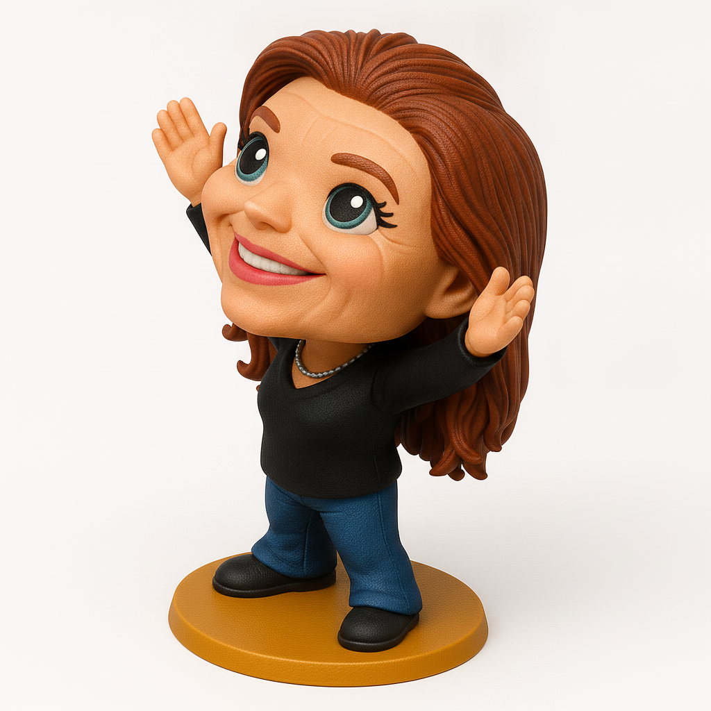 face anatomy 3d model-create 3d face model from photo_Joyful Woman Bobblehead - Expressive Character Figurine