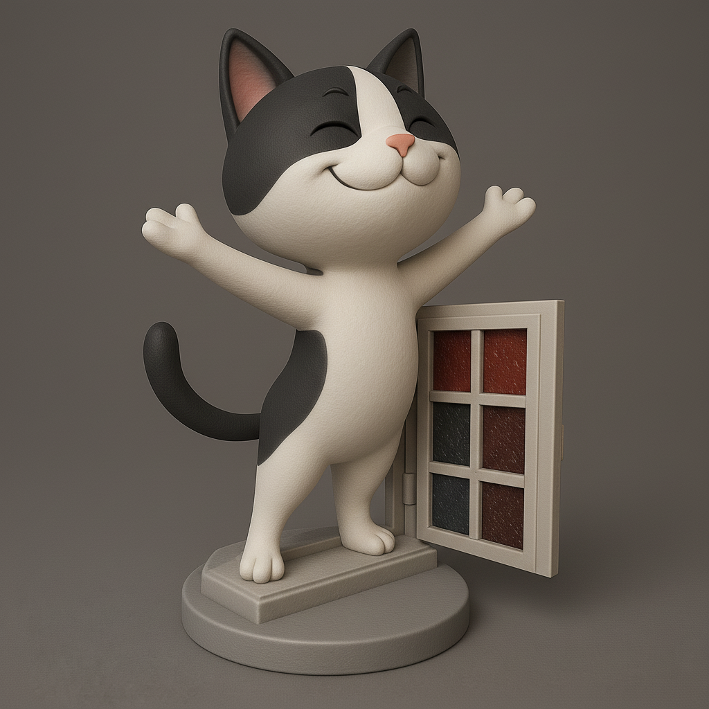 face anatomy 3d model-create 3d face model from photo_Cheerful Cat Figurine with Open Door