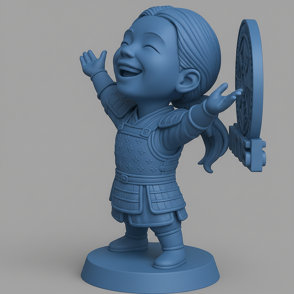 silhouette 3d printer maker-3d portrait printing_Joyful Warrior Kid with Emblem