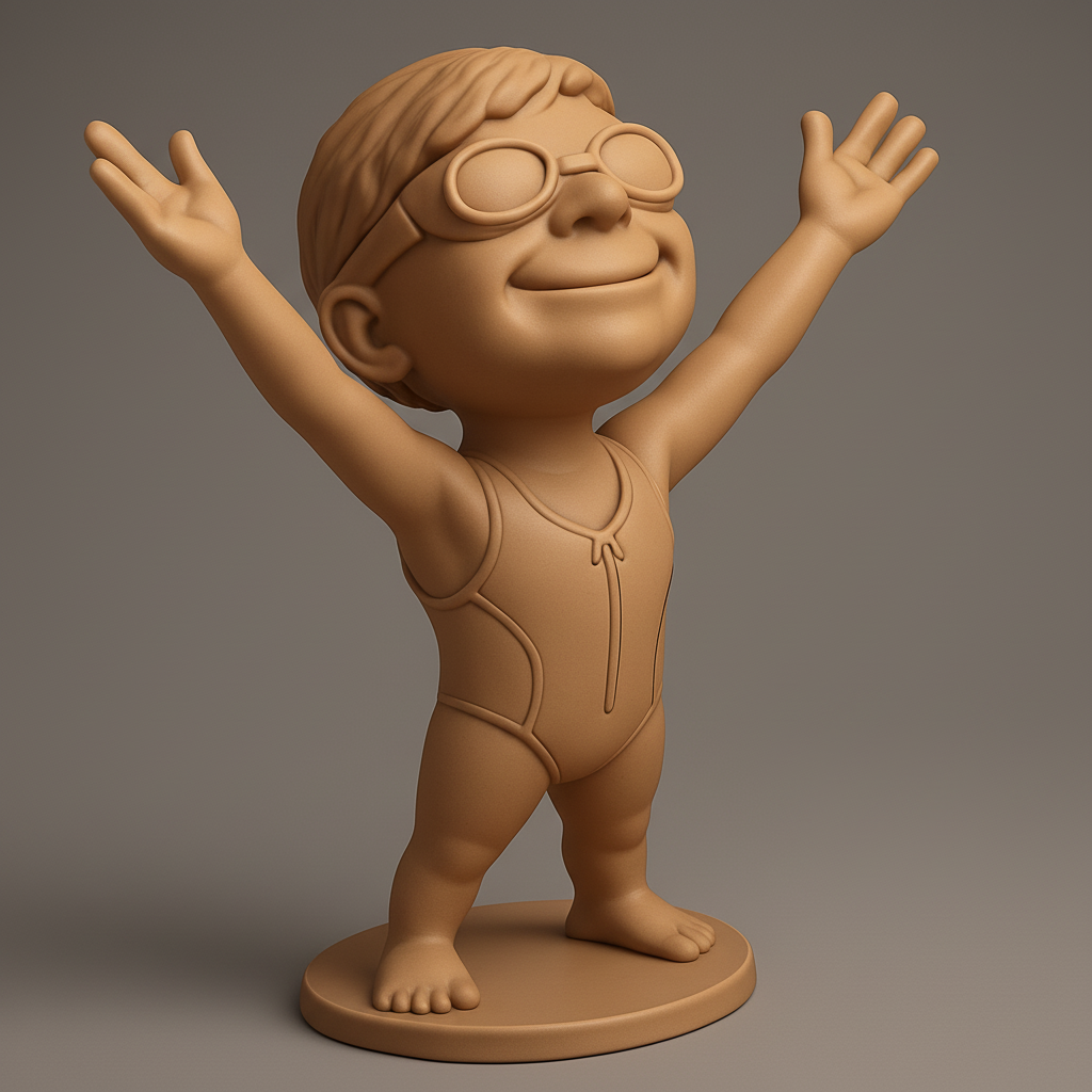face anatomy 3d model-create 3d face model from photo_Joyful Swimmer Kid Figurine: Celebrate Big Wins!