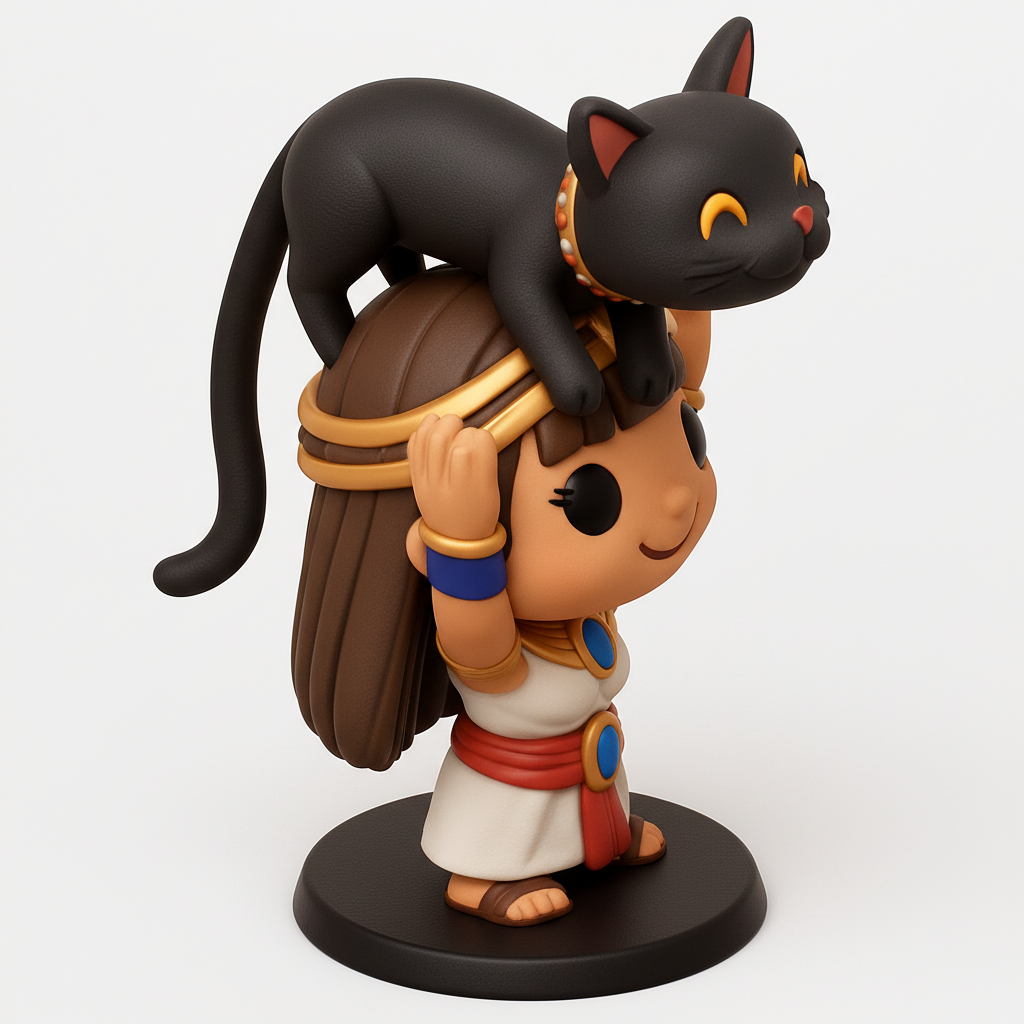 face anatomy 3d model-create 3d face model from photo_Chibi Egyptian Queen & Bastet Cat Figurine