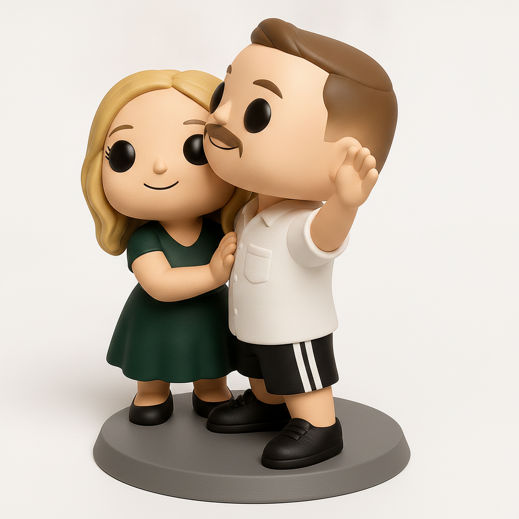 face to 3d model ai-3D portrait printing from photo_Waving Couple Collectible Figurine - Pop Style Design