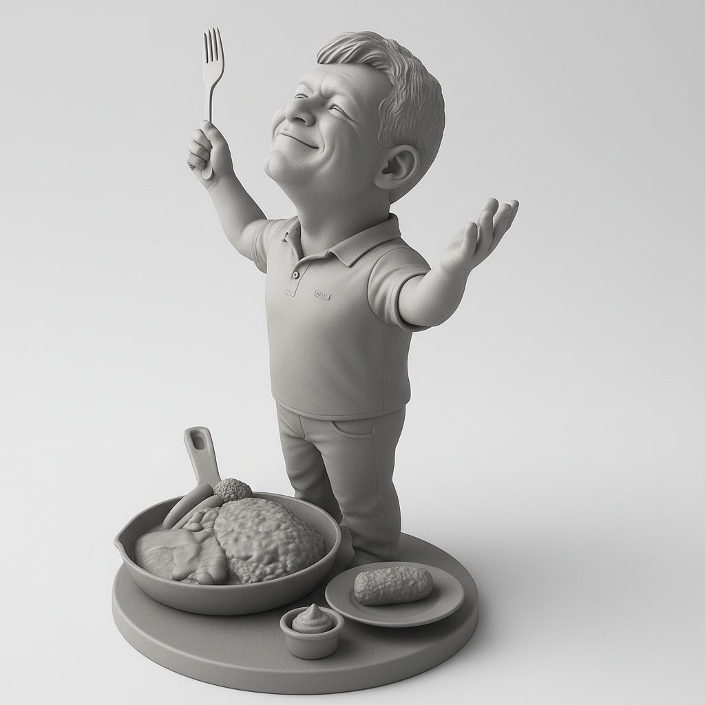 silhouette 3d printer maker-3d portrait printing_Joyful Chef with Delicious Meal