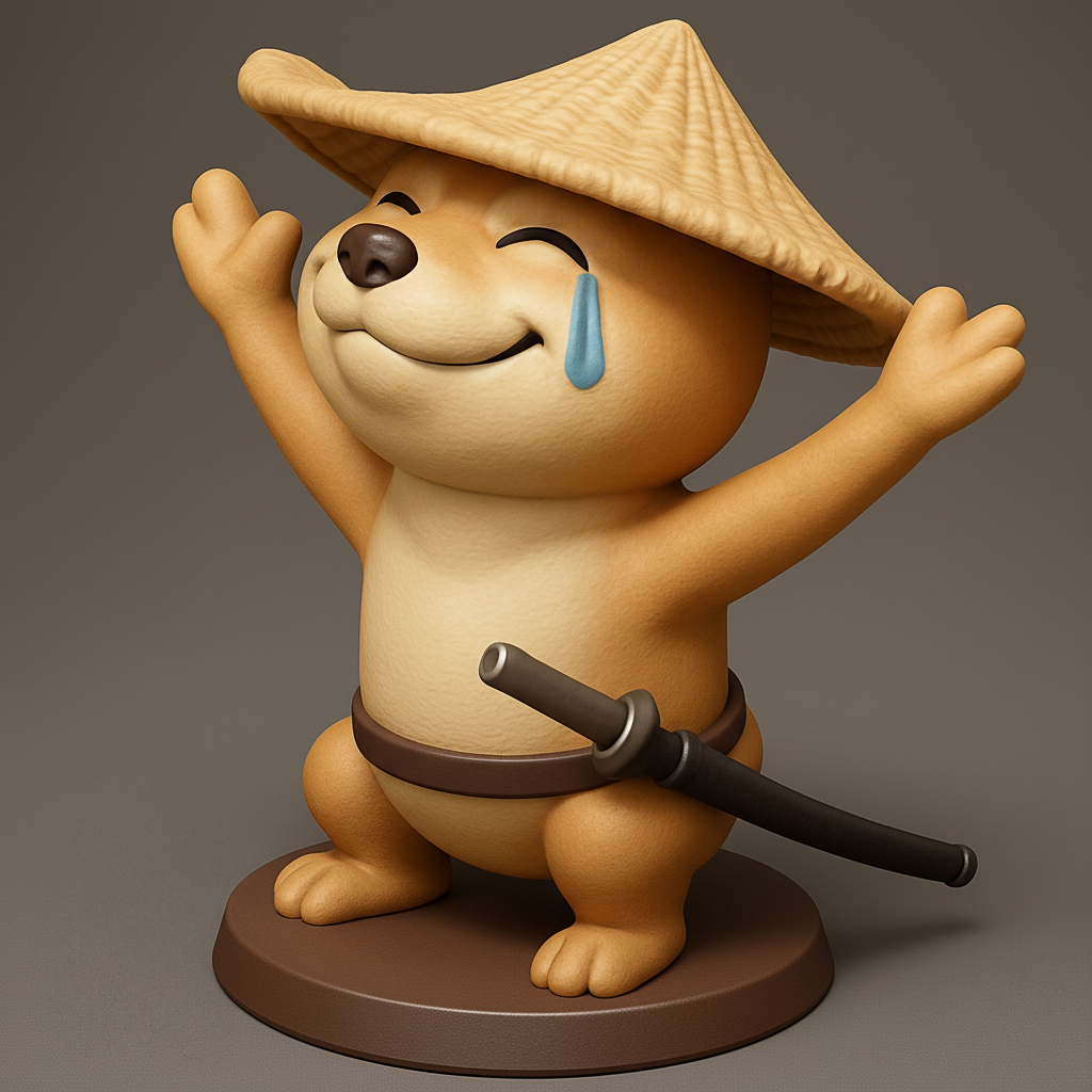 face anatomy 3d model-create 3d face model from photo_Joyful Shiba Inu Samurai - Crying with Laughter Figurine
