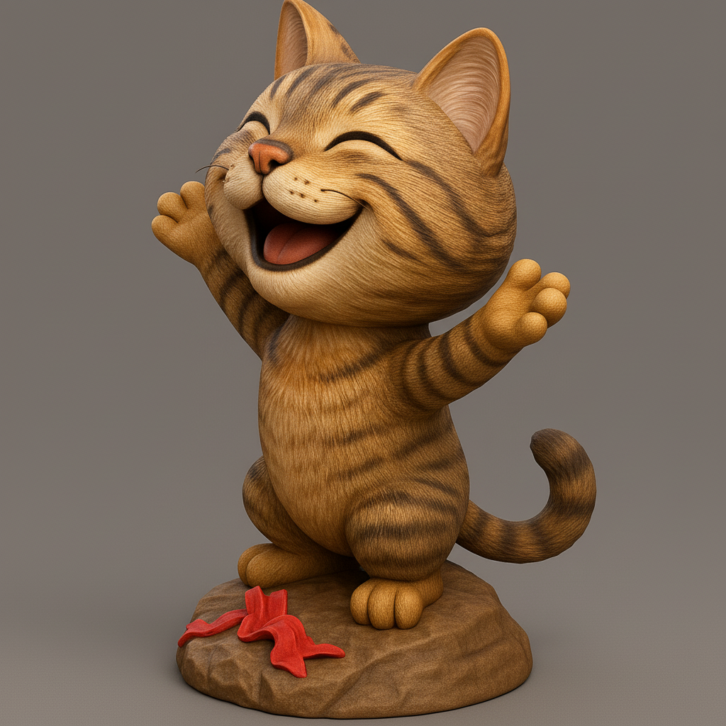 face anatomy 3d model-create 3d face model from photo_Joyful Cat Figurine for 3D Printing