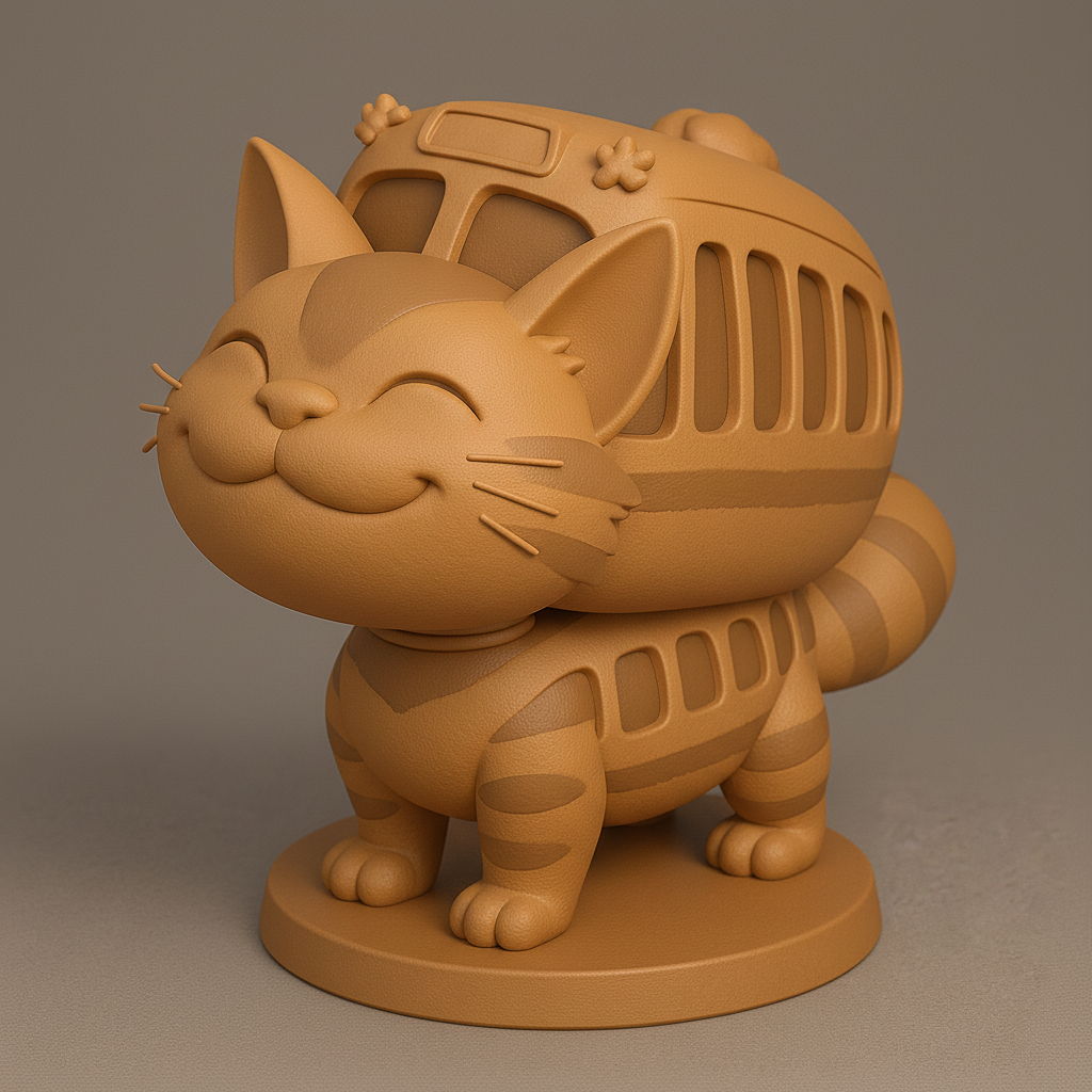 silhouette 3d printer maker-3d portrait printing_Charming Cat Bus Figurine