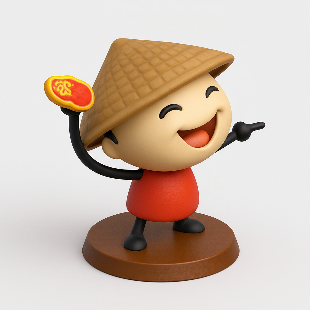 face anatomy 3d model-create 3d face model from photo_Happy Asian Figurine with Lucky Coin Model