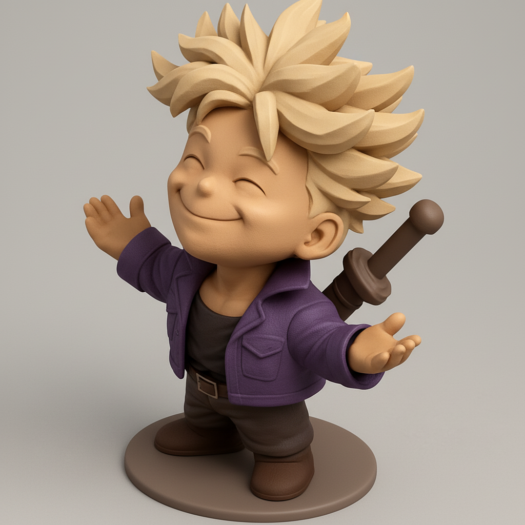 face to 3d model ai-3D portrait printing from photo_Chibi Future Trunks: Happy Welcome DBZ Fan Art Statue