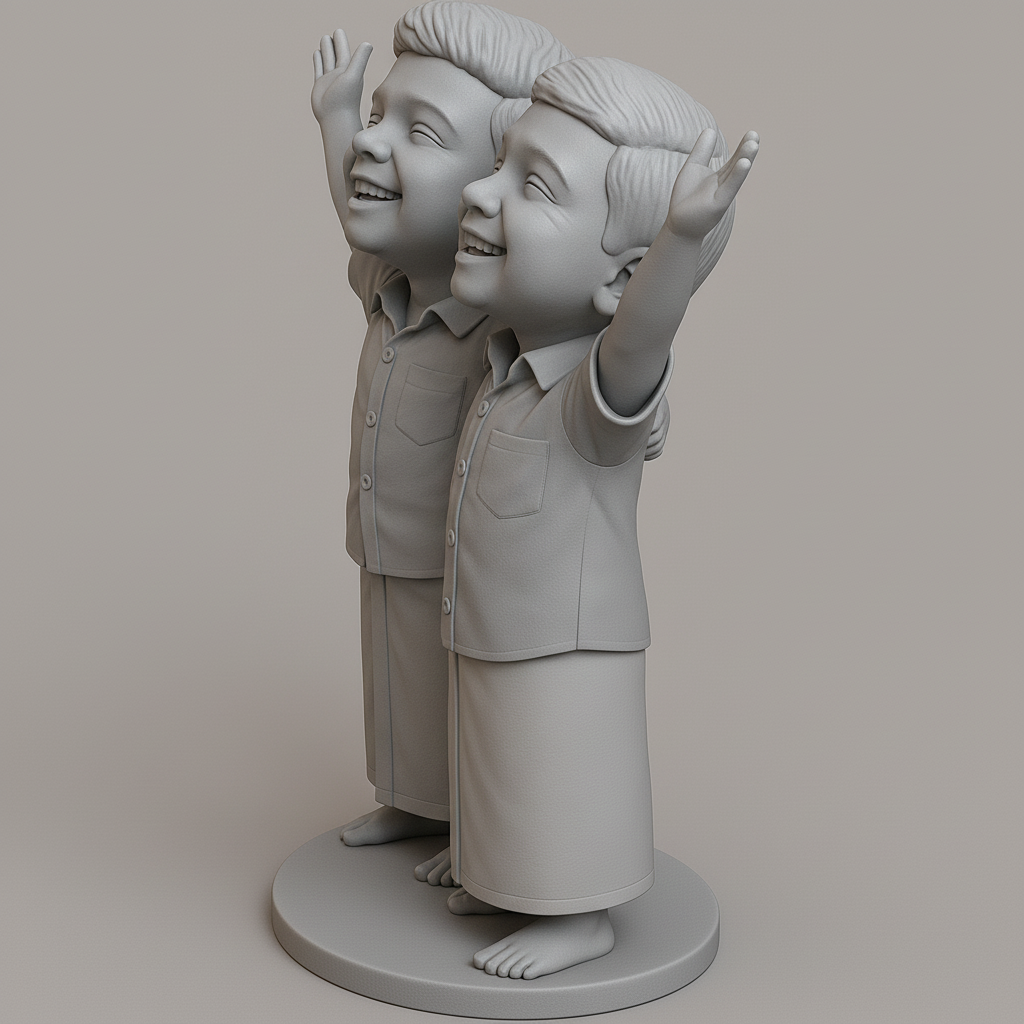 silhouette 3d printer maker-3d portrait printing_Joyful Twin Figurines for 3D Printing