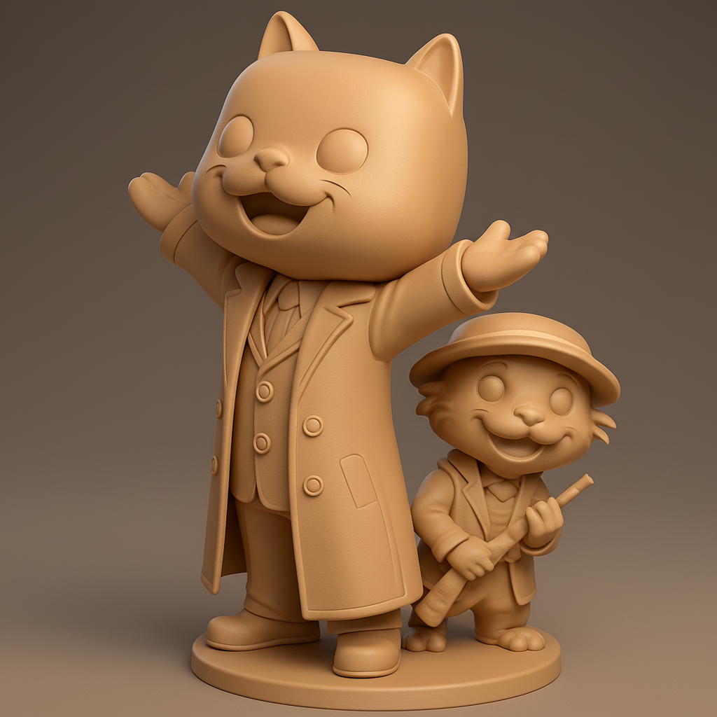 face to 3d model ai-3D portrait printing from photo_Whimsical Cat & Sidekick Statue