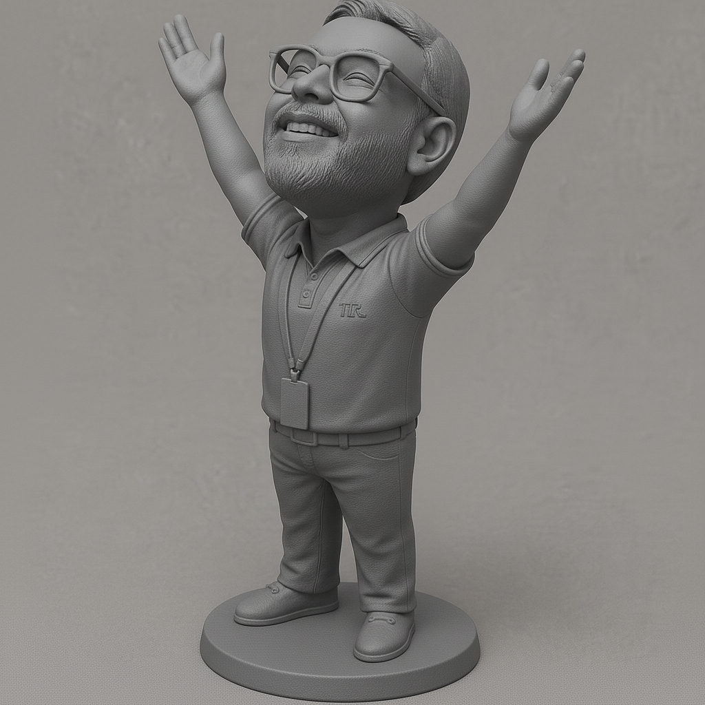 face anatomy 3d model-create 3d face model from photo_Joyful Character Figurine with Arms Raised