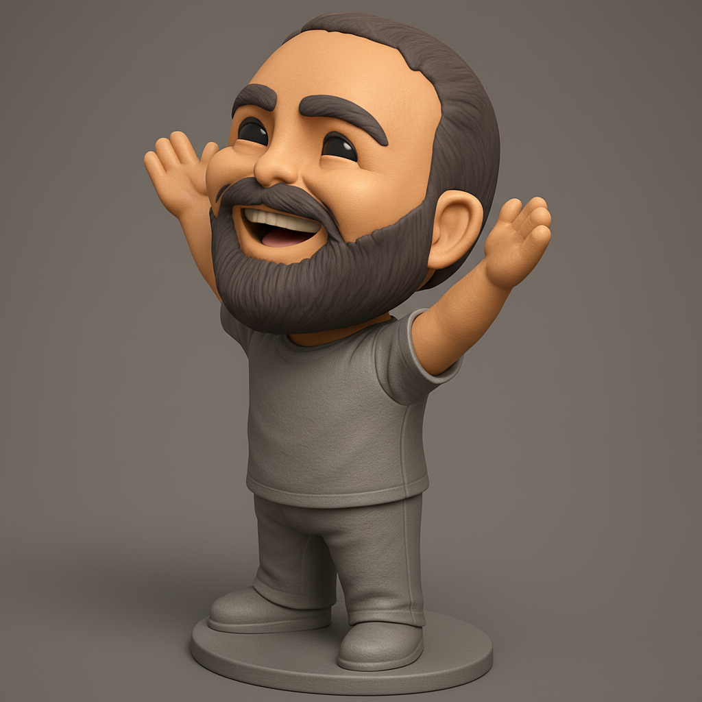 face to 3d model ai-3D portrait printing from photo_Bring Joy to Your Desk: Cheerful Bearded Man Bobble Figure