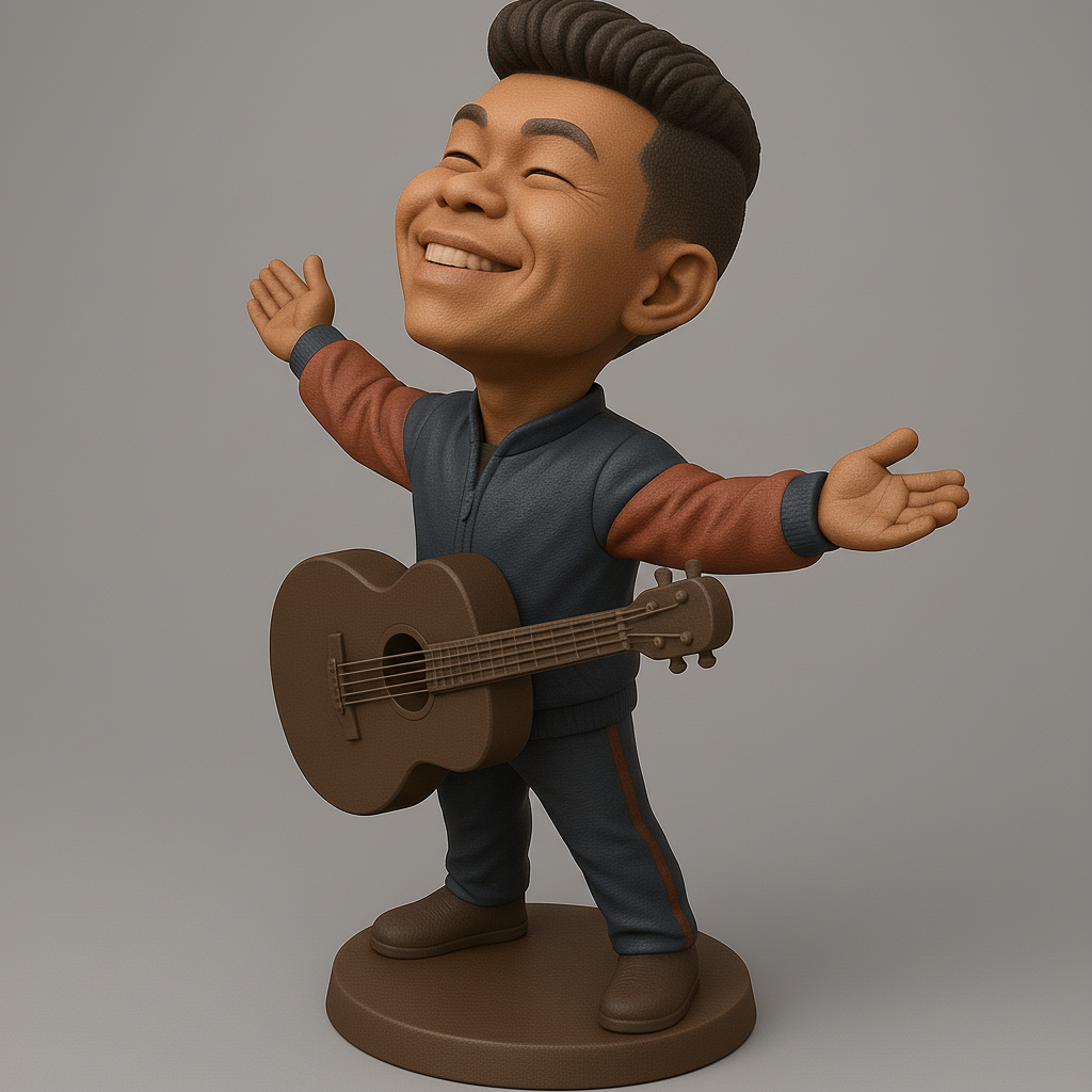 face anatomy 3d model-create 3d face model from photo_Joyful Musician Figurine with Guitar