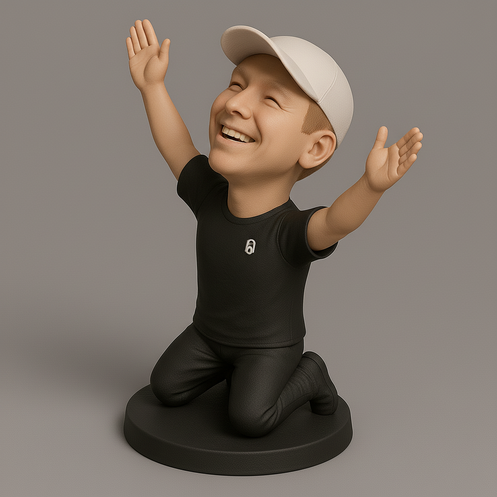 silhouette 3d printer maker-3d portrait printing_Joyful Kneeling Figurine with Cap
