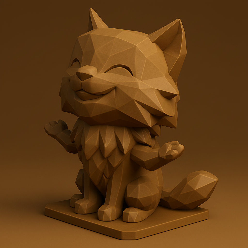 face anatomy 3d model-create 3d face model from photo_Low-Poly Happy Fox Statue - Charming Desk Decor