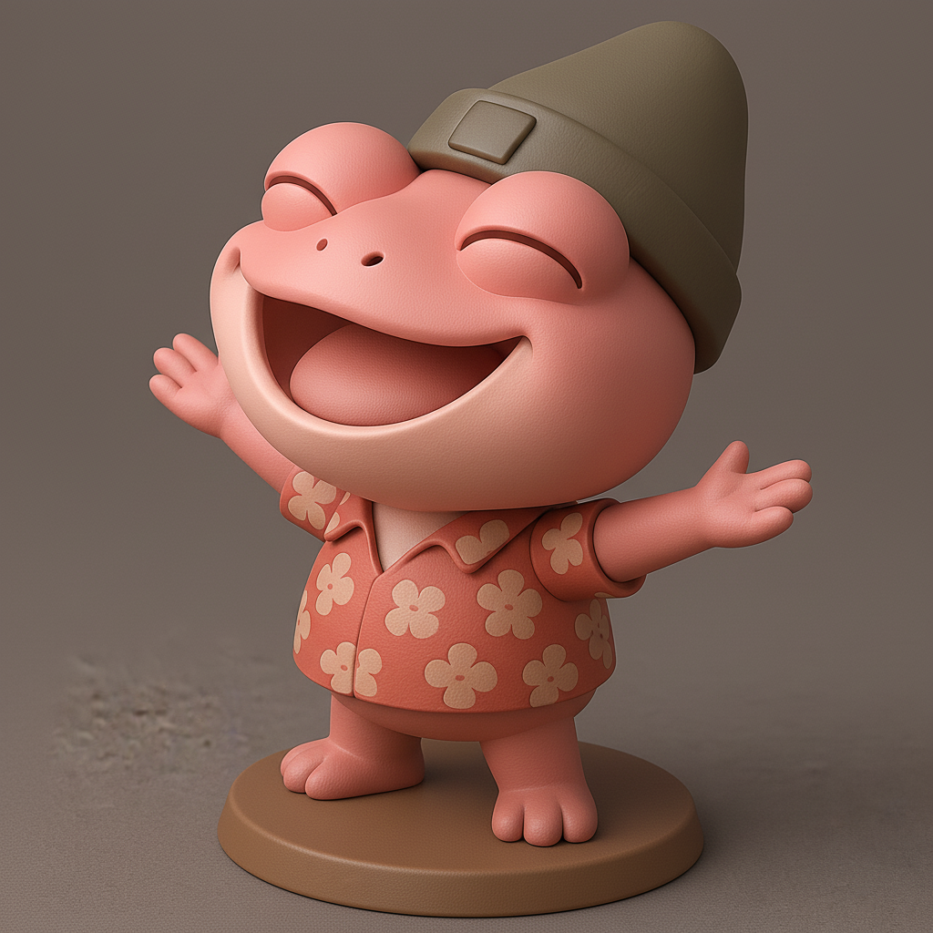 face anatomy 3d model-create 3d face model from photo_Cheerful Frog Figurine with Hawaiian Shirt