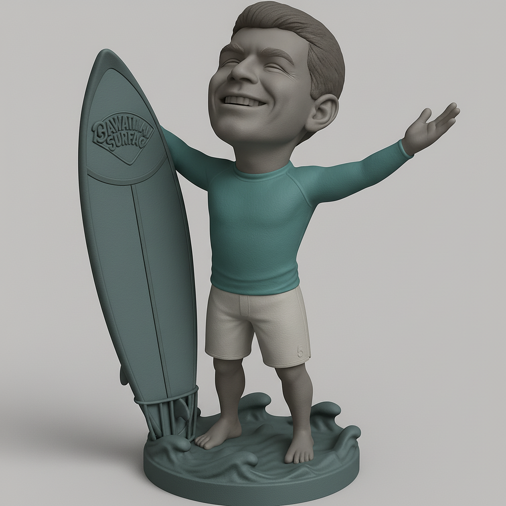 silhouette 3d printer maker-3d portrait printing_Joyful Surfer Figurine for Beach Lovers