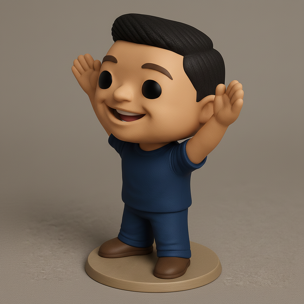 face to 3d model ai-3D portrait printing from photo_Joyful Waving Figure: Funko-Inspired Desk Buddy