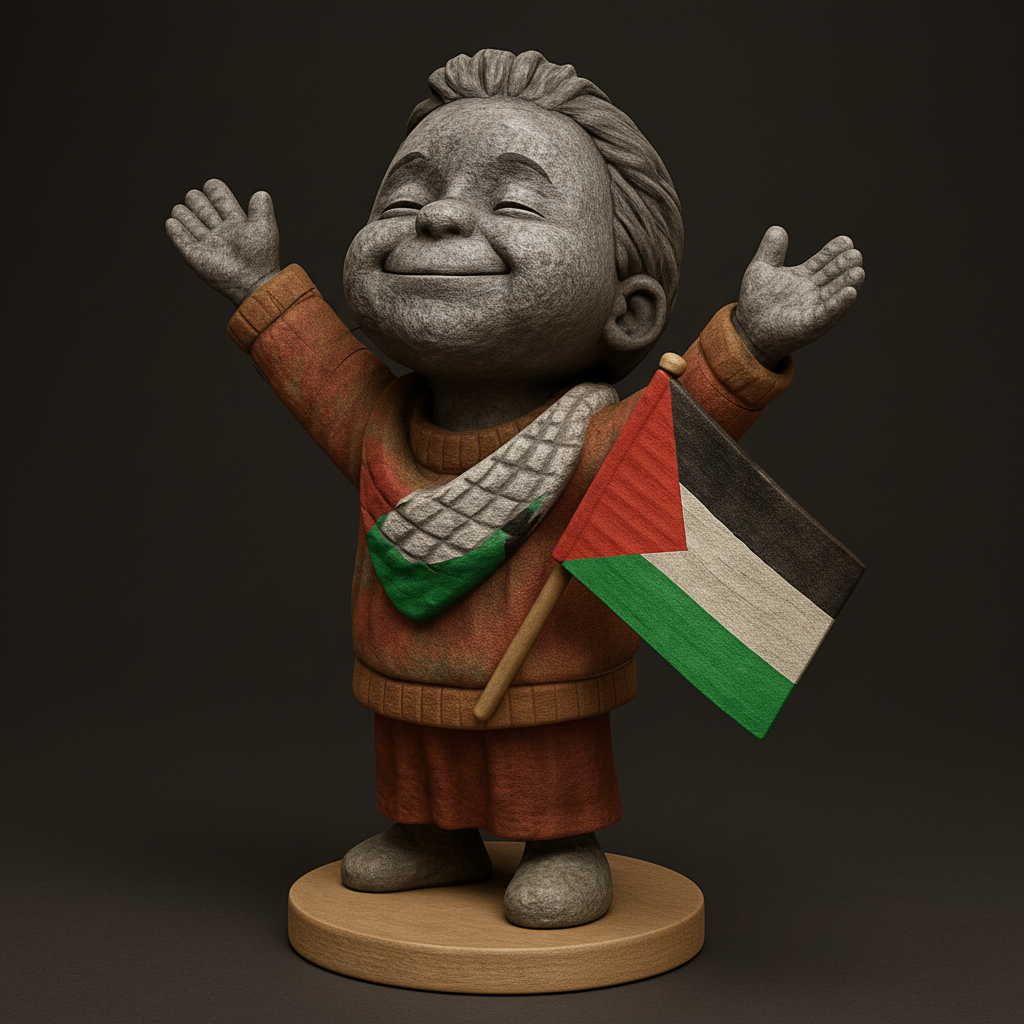 face anatomy 3d model-create 3d face model from photo_Hopeful Palestinian Child Statue with Flag