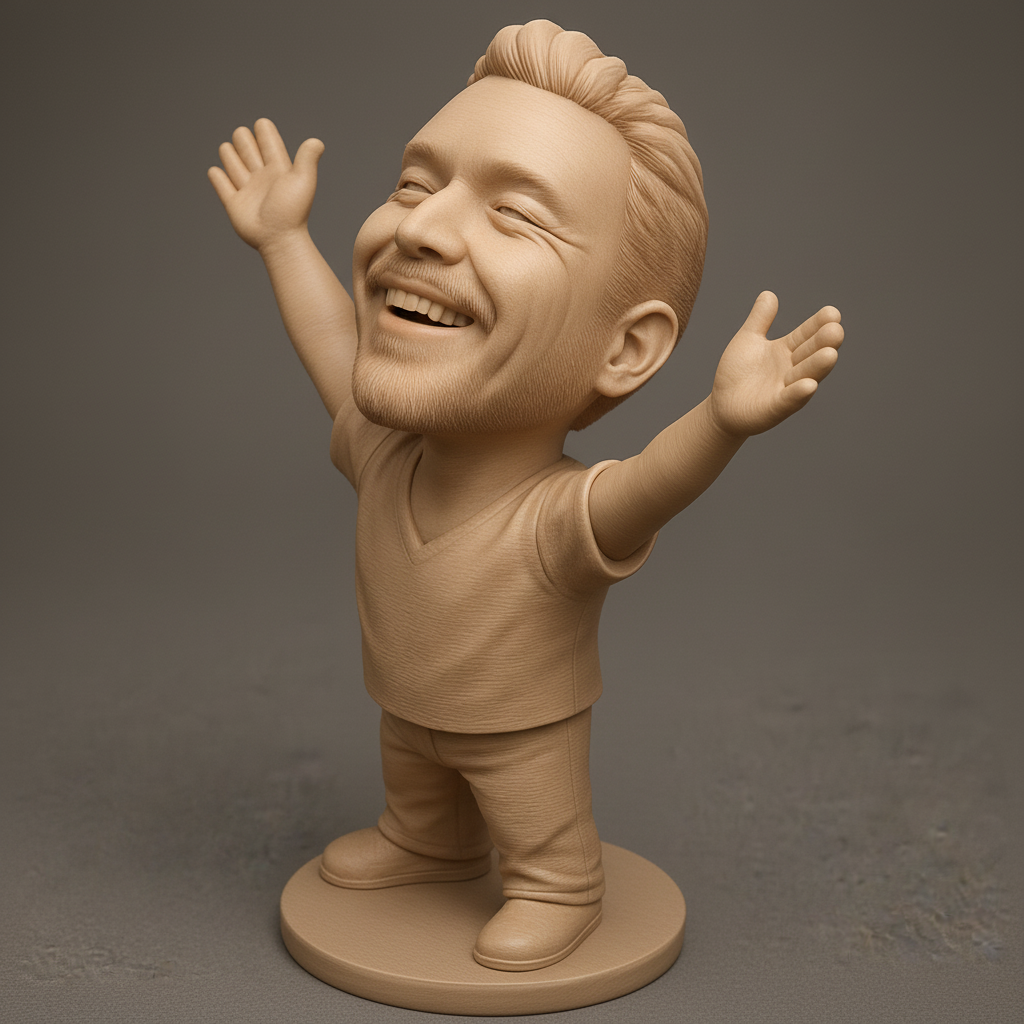 silhouette 3d printer maker-3d portrait printing_Celebrate Joy: Uplifting Happy Man Bobblehead Figurine