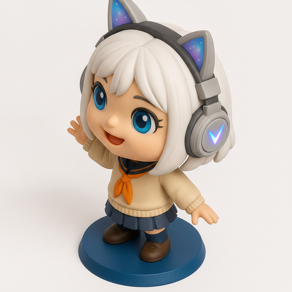 face anatomy 3d model-create 3d face model from photo_Cute Chibi Gamer Girl with Light-Up Cat Ears Figure