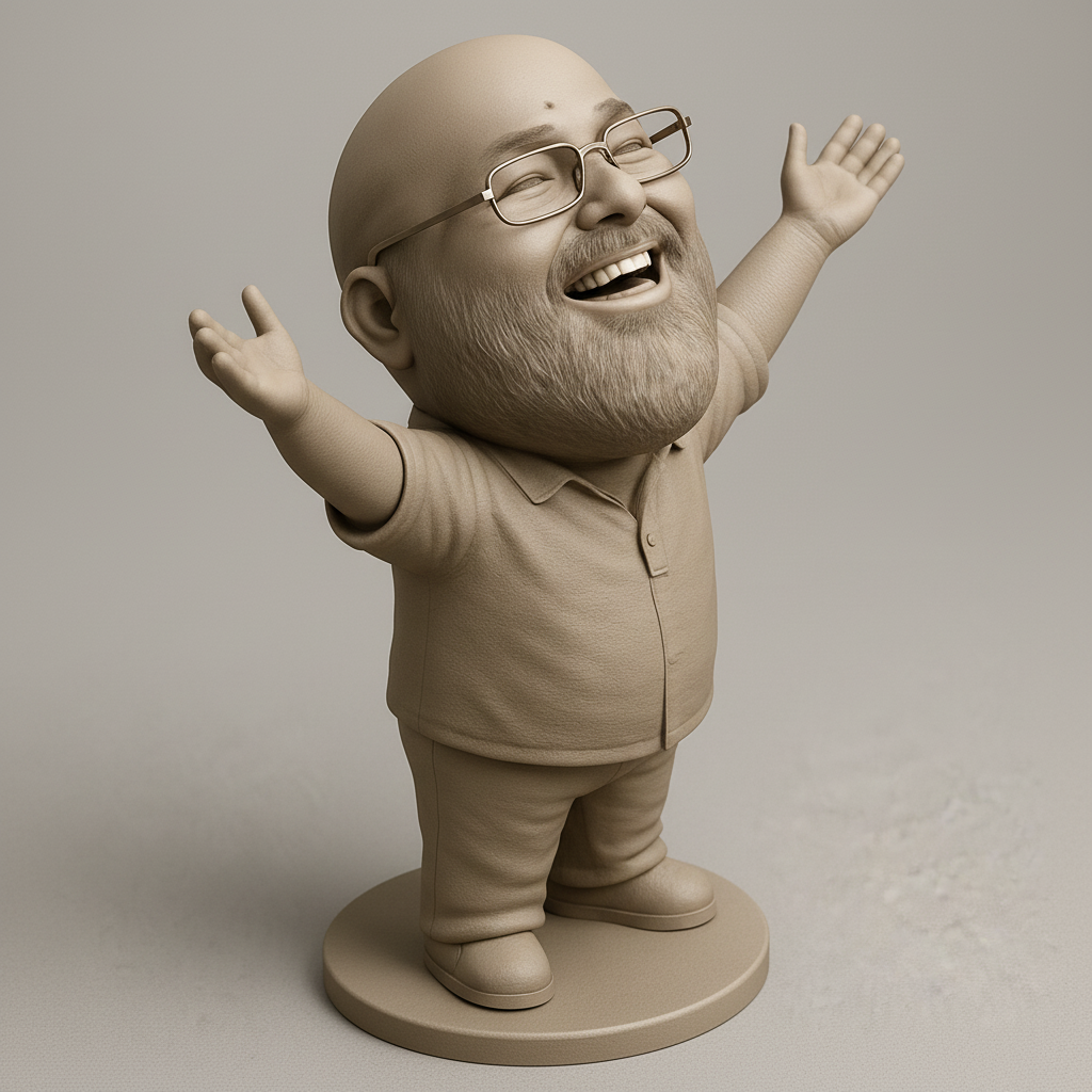 face anatomy 3d model-create 3d face model from photo_Joyful Bearded Man: Celebrate Life with This Happy Figurine
