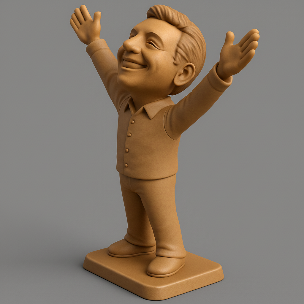 face anatomy 3d model-create 3d face model from photo_Uplifting Joyful Man Statue: Celebrate Success!