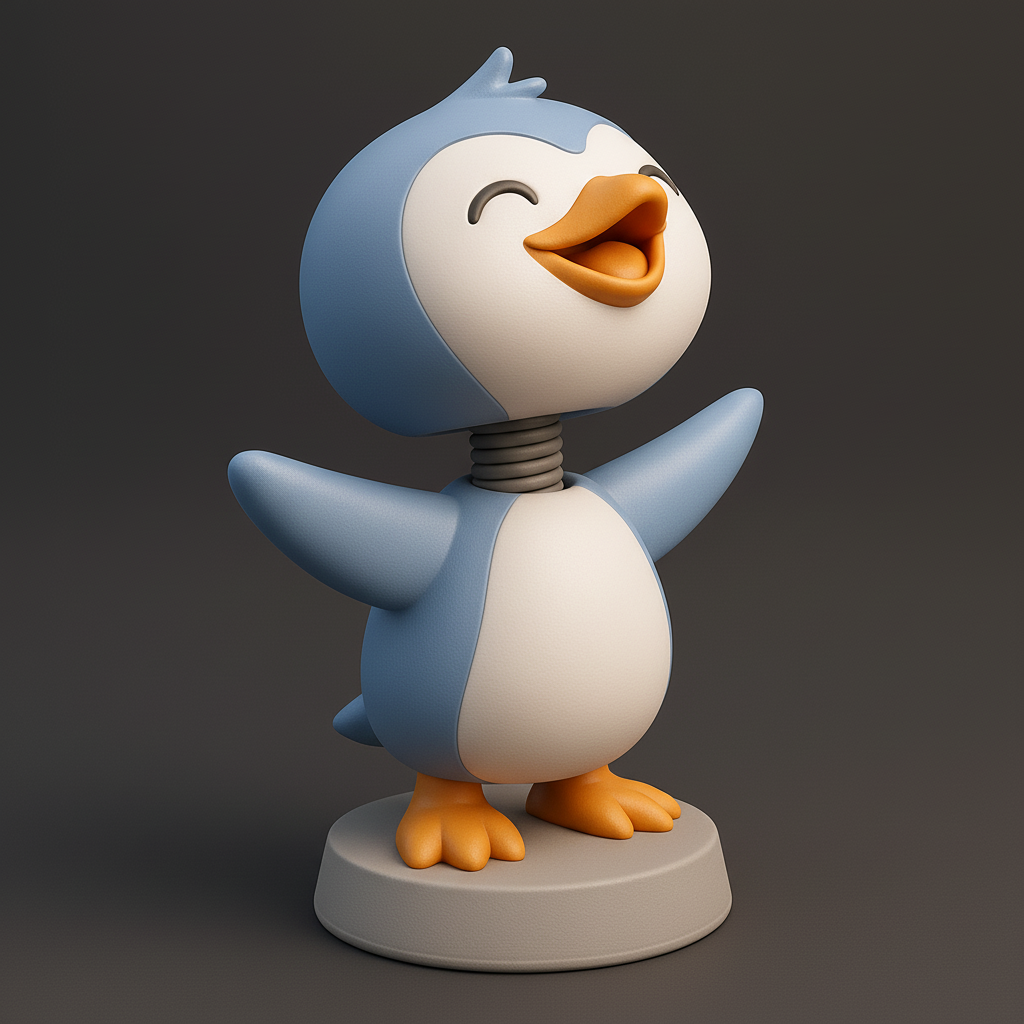 silhouette 3d printer maker-3d portrait printing_Joyful Penguin Figurine with Spring Movement