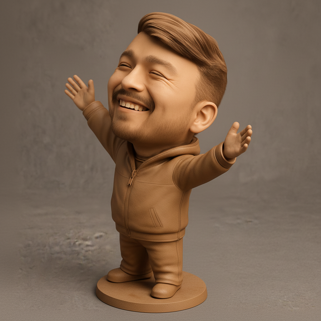 face anatomy 3d model-create 3d face model from photo_Happy Man Desk Buddy: Spread Joy with Open Arms!