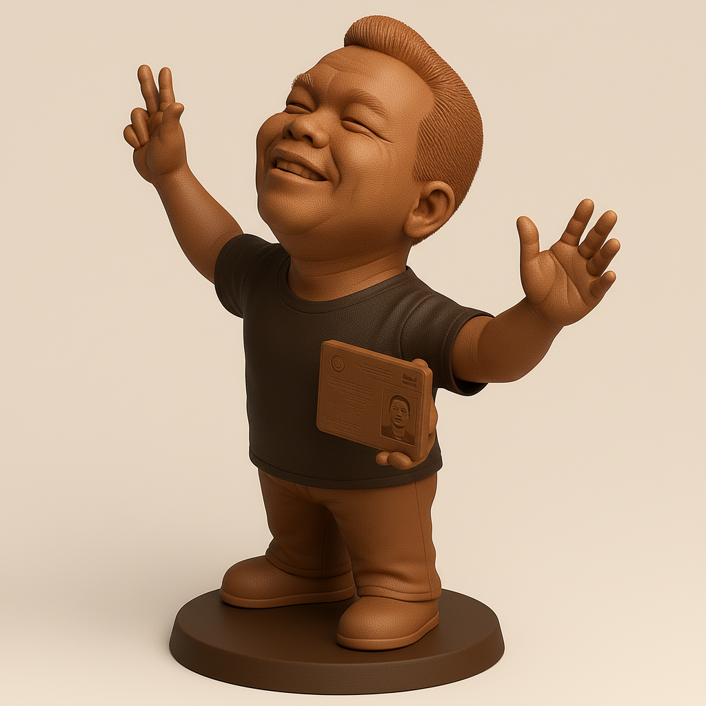 face anatomy 3d model-create 3d face model from photo_Cheerful Figurine with ID Card Pose