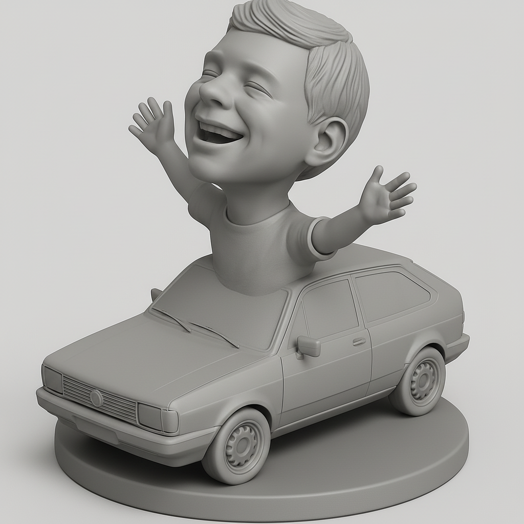silhouette 3d printer maker-3d portrait printing_Pure Joy Ride: Expressive Car Enthusiast Figurine