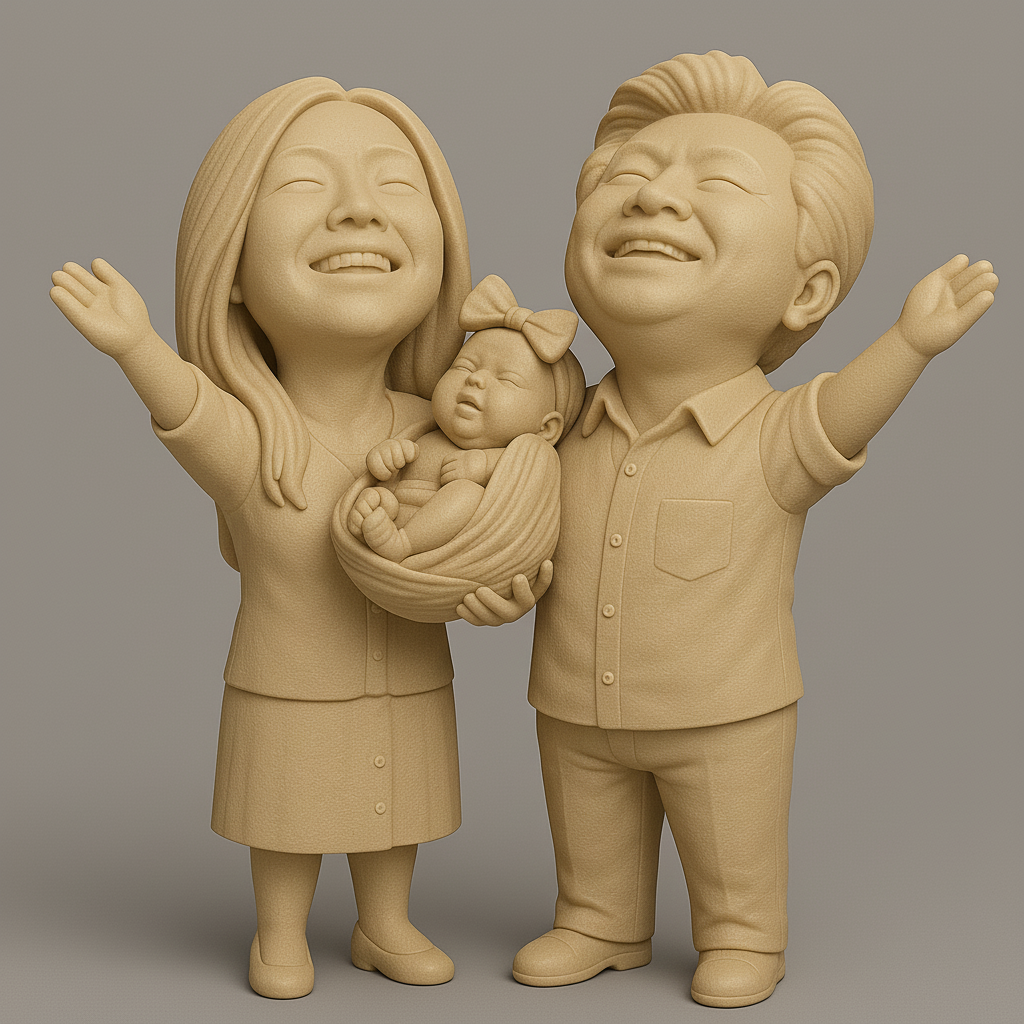 silhouette 3d printer maker-3d portrait printing_Joyful Family Celebration Figurine