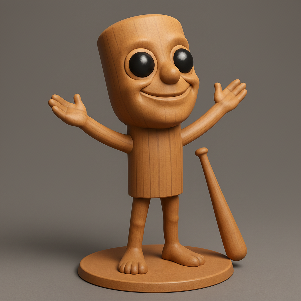 face anatomy 3d model-create 3d face model from photo_Friendly Wooden Pal with Baseball Bat - Ready to Print!