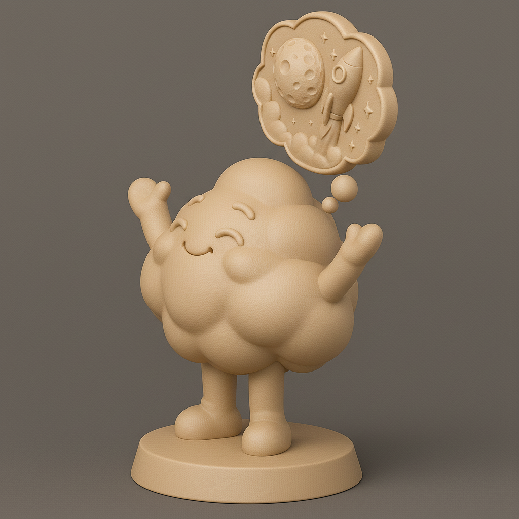 face anatomy 3d model-create 3d face model from photo_Dreamy Cloud Character with Rocket Thought Bubble