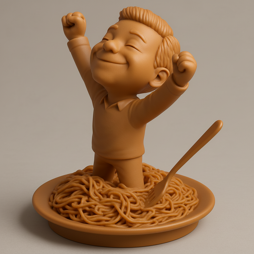 face to 3d model ai-3D portrait printing from photo_Spaghetti Joy: Triumphant Noodle Champion Figurine
