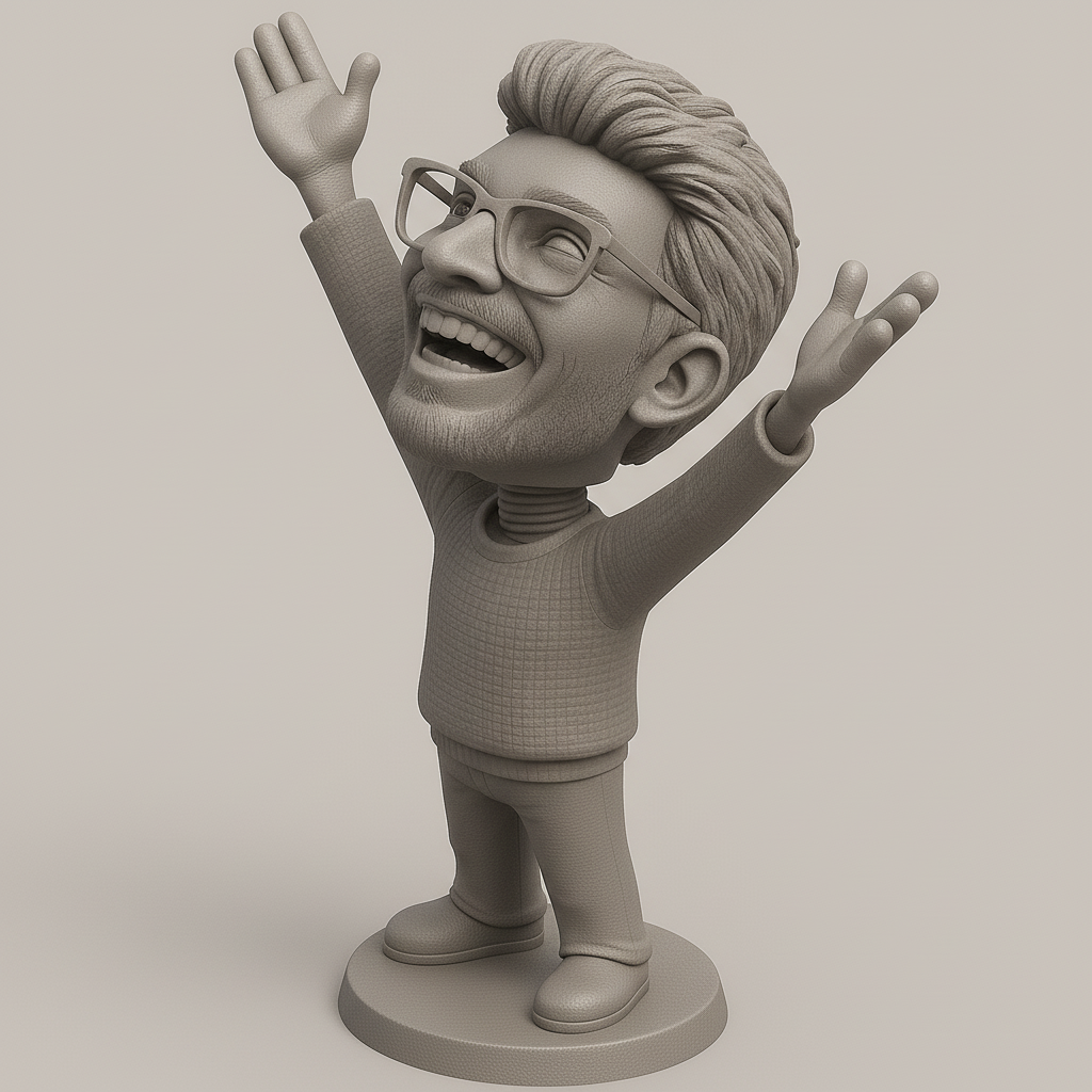 face anatomy 3d model-create 3d face model from photo_Joyful Character Figurine with Arms Raised