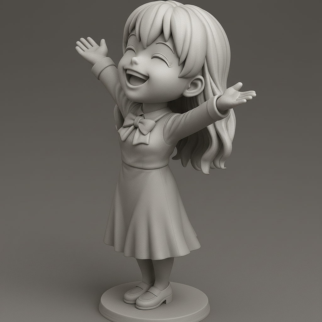 silhouette 3d printer maker-3d portrait printing_Joyful Girl Figurine for 3D Printing
