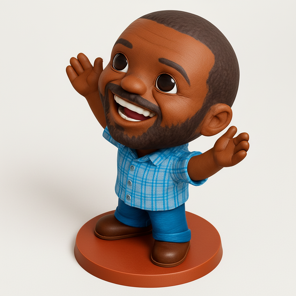face to 3d model ai-3D portrait printing from photo_Joyful Chibi Character Figurine - Welcoming Desk Pal