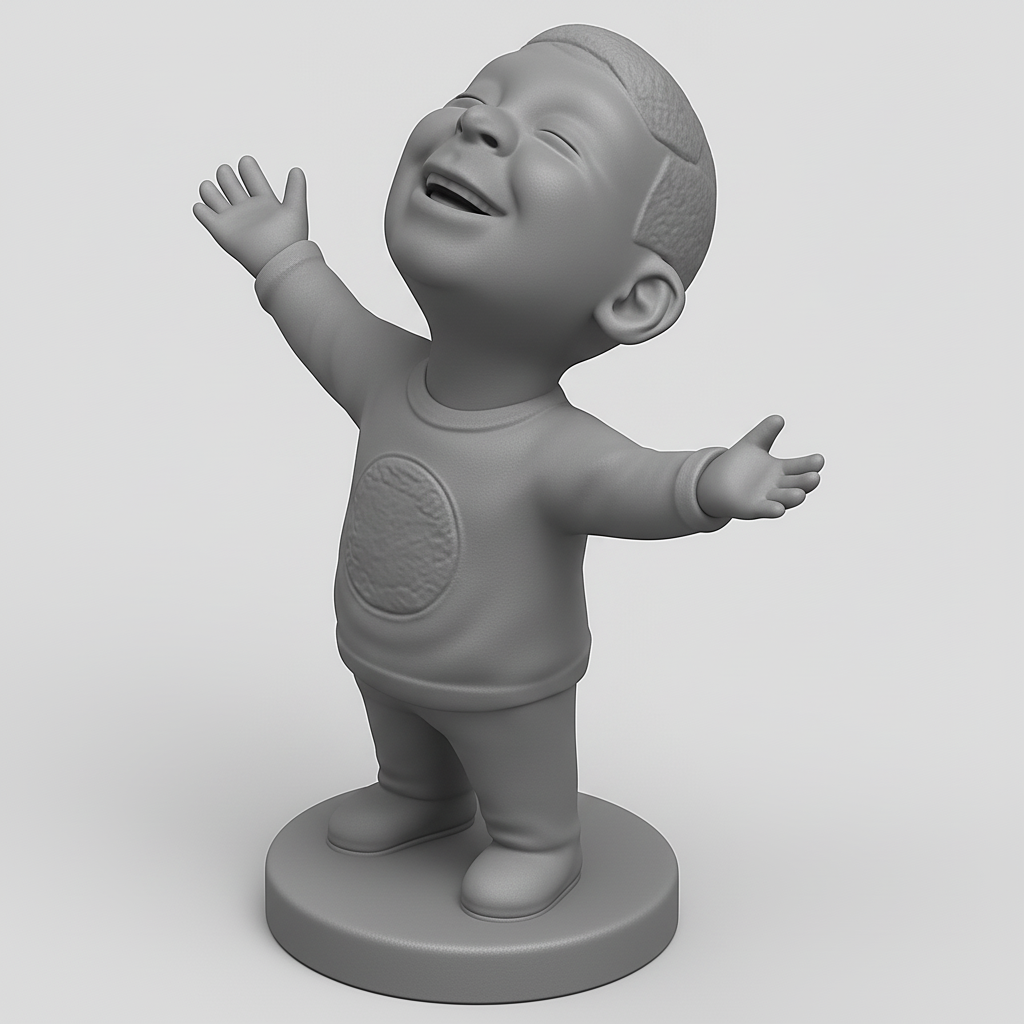 face anatomy 3d model-create 3d face model from photo_Embrace Joy: Smiling Boy Figurine with Open Arms