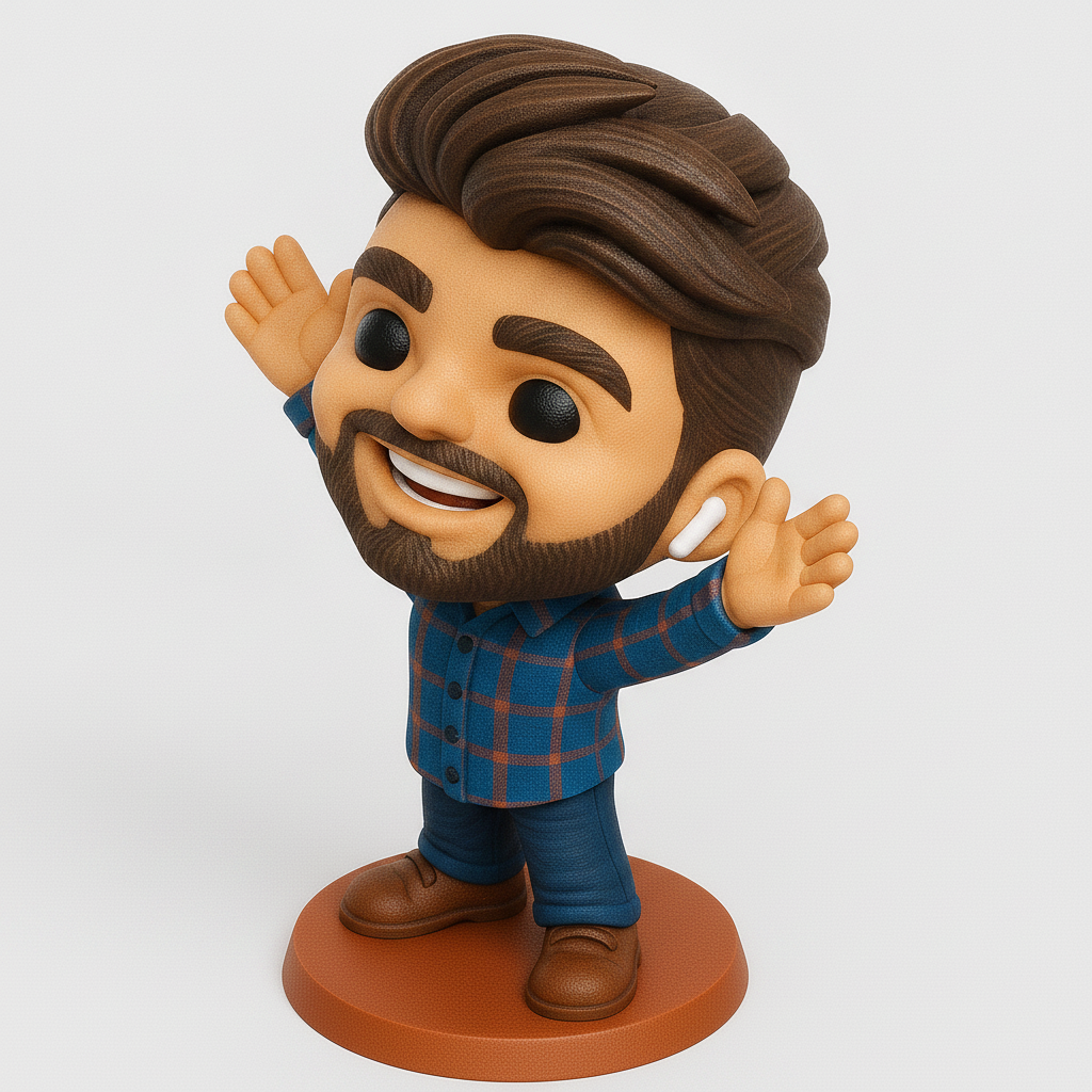 face anatomy 3d model-create 3d face model from photo_Printable Happy Guy Figurine with Plaid Shirt