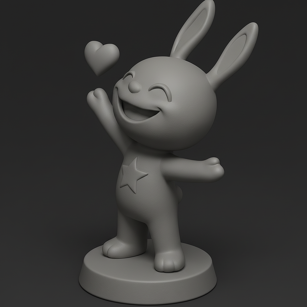 face to 3d model ai-3D portrait printing from photo_Happy Bunny with Heart & Star - Adorable Hugging Figurine