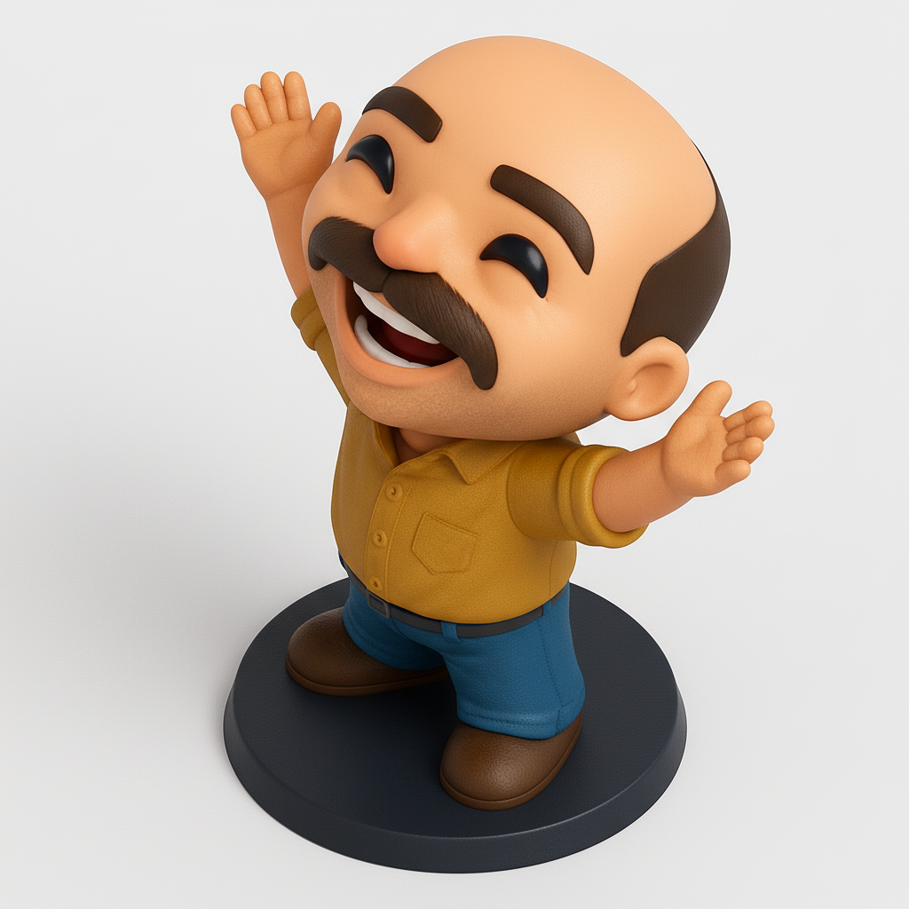 face to 3d model ai-3D portrait printing from photo_Joyful Mr. Moustache Figurine: Print Happiness!