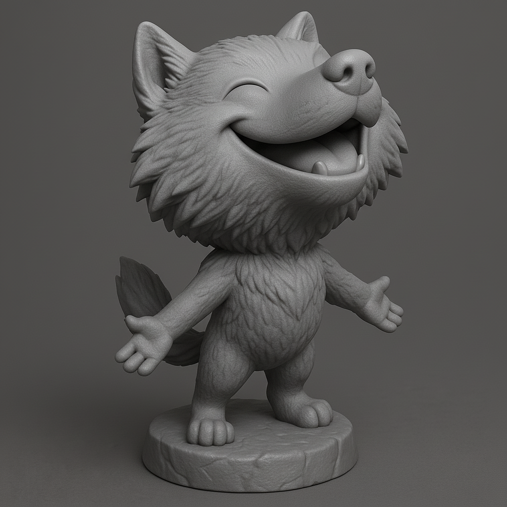 silhouette 3d printer maker-3d portrait printing_Cheerful Cartoon Wolf Figurine
