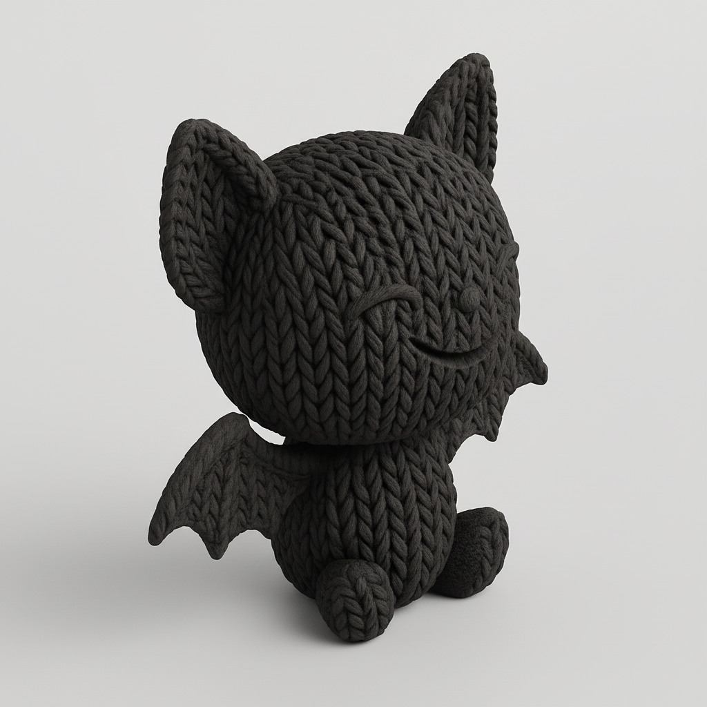 face to 3d model ai-3D portrait printing from photo_Adorable Knitted Bat Pal - Smiling Halloween Friend